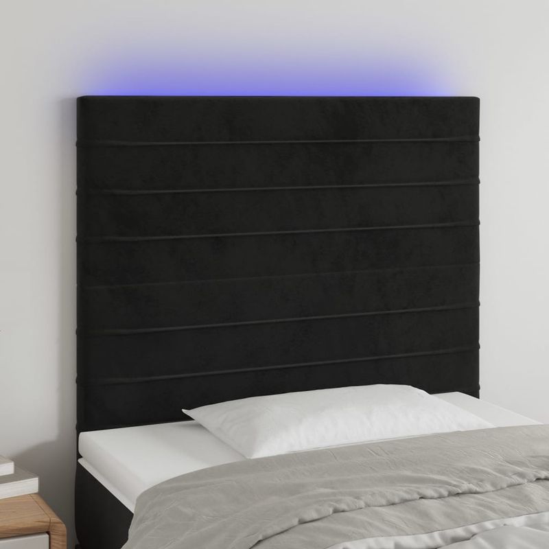 Casa si Gradina - Mobilier - Paturi si accesorii - Accesorii paturi - Tablie de pat cu LED, negru, 80x5x118/128 cm, catifea - Infinity.ro