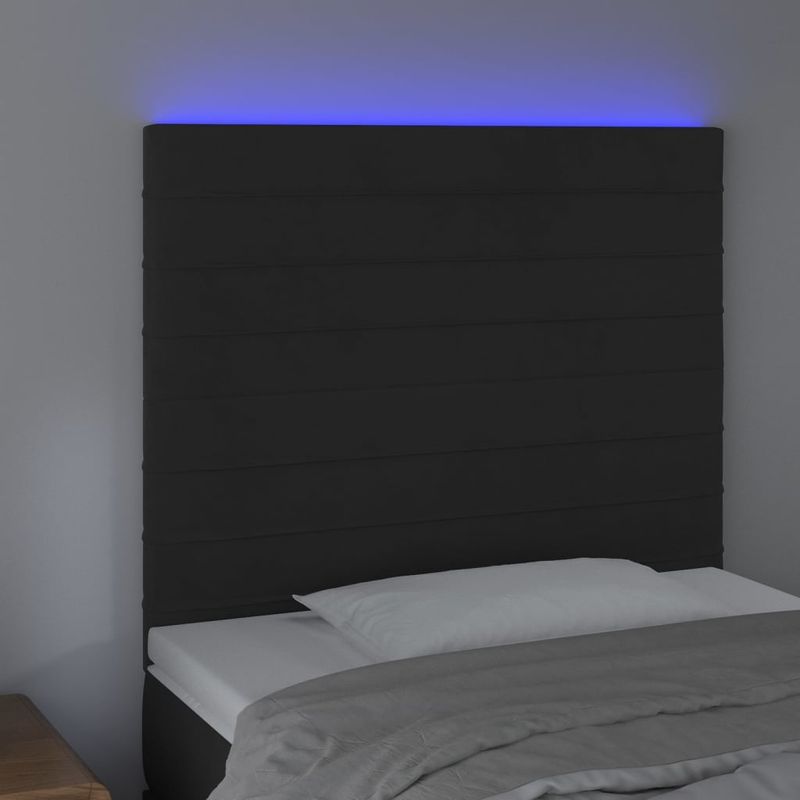 Casa si Gradina - Mobilier - Paturi si accesorii - Accesorii paturi - Tablie de pat cu LED, negru, 80x5x118/128 cm, catifea - Infinity.ro