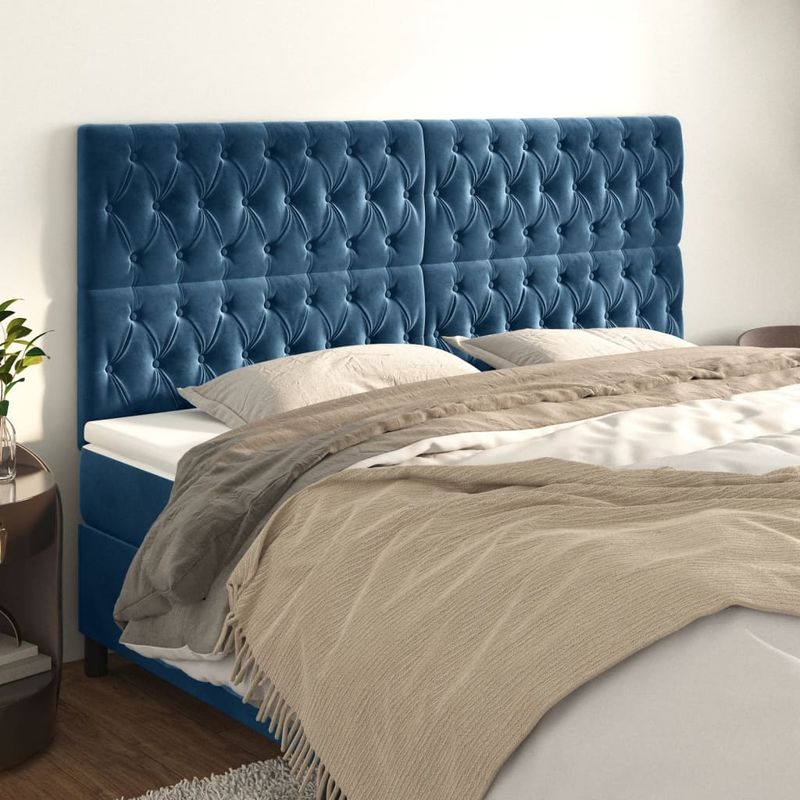 Casa si Gradina - Mobilier - Paturi si accesorii - Accesorii paturi - Tablii de pat, 4 buc, albastru inchis, 100x7x78/88 cm, catifea - Infinity.ro