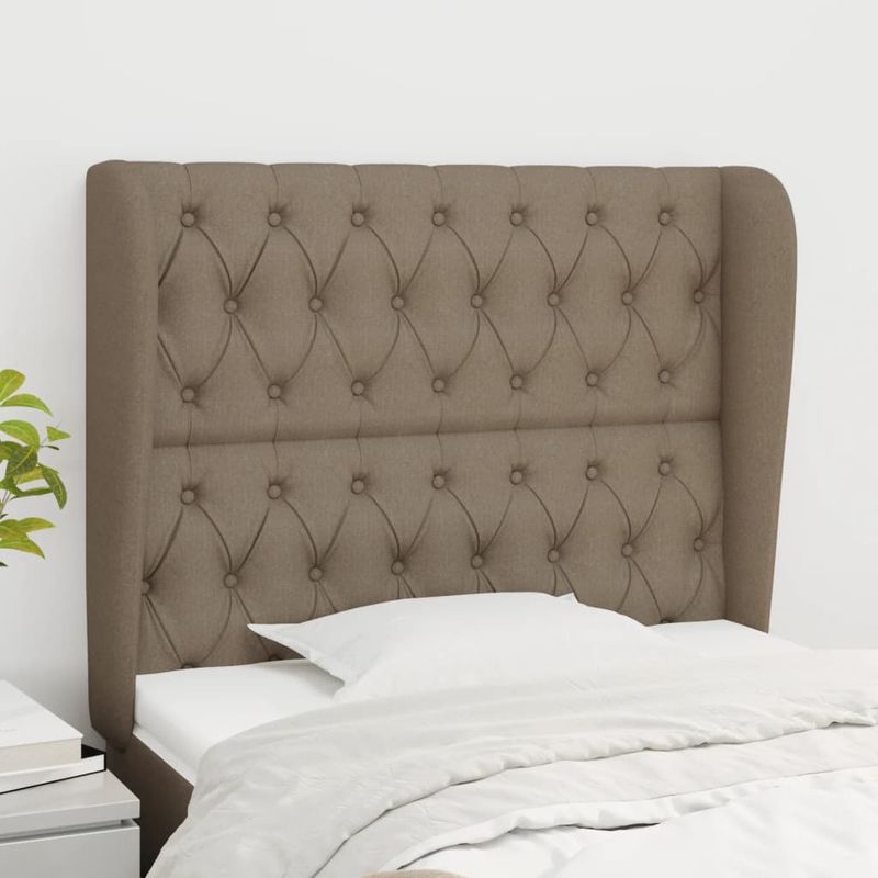 Casa si Gradina - Mobilier - Paturi si accesorii - Accesorii paturi - Tablie de pat cu aripioare gri taupe 93x23x118/128 cm textil - Infinity.ro