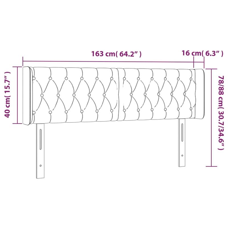 Casa si Gradina - Mobilier - Paturi si accesorii - Accesorii paturi - Tablie de pat cu aripioare gri inchis 163x16x78/88 cm catifea - Infinity.ro