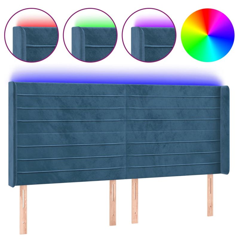 Casa si Gradina - Mobilier - Paturi si accesorii - Accesorii paturi - Tablie de pat cu LED, albastru inchis, 163x16x118/128cm catifea - Infinity.ro