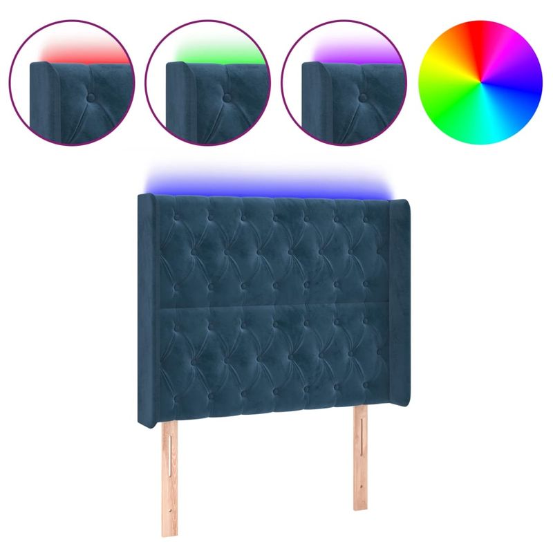 Casa si Gradina - Mobilier - Paturi si accesorii - Accesorii paturi - Tablie de pat cu LED, albastru inchis, 103x16x118/128cm catifea - Infinity.ro