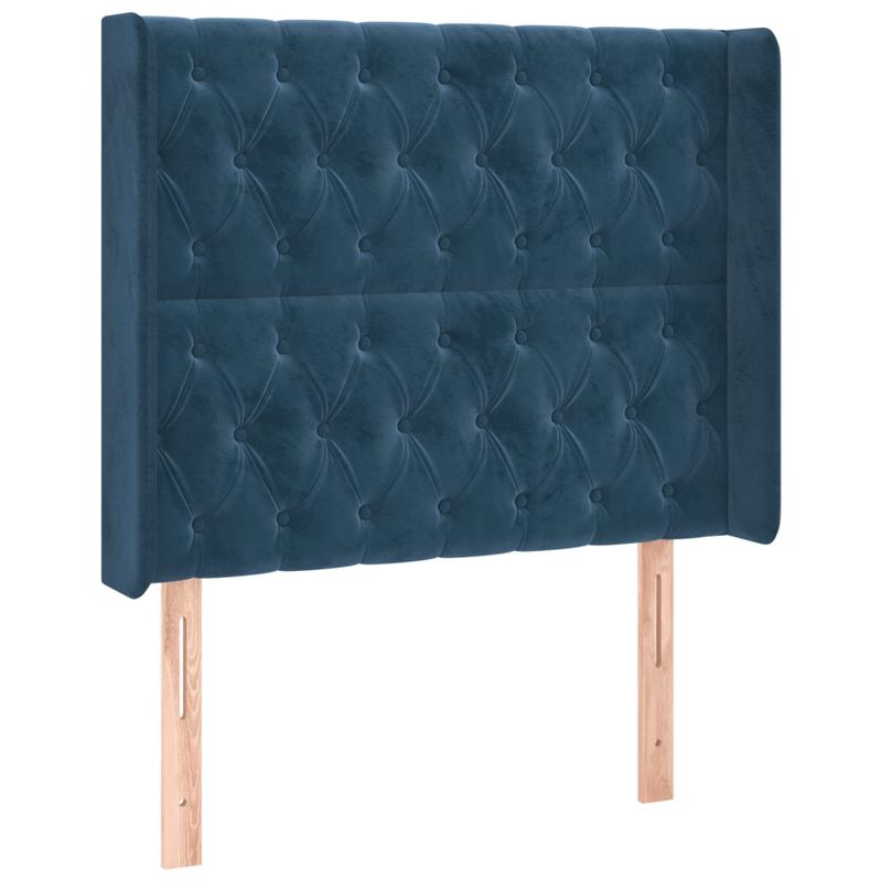 Casa si Gradina - Mobilier - Paturi si accesorii - Accesorii paturi - Tablie de pat cu LED, albastru inchis, 103x16x118/128cm catifea - Infinity.ro