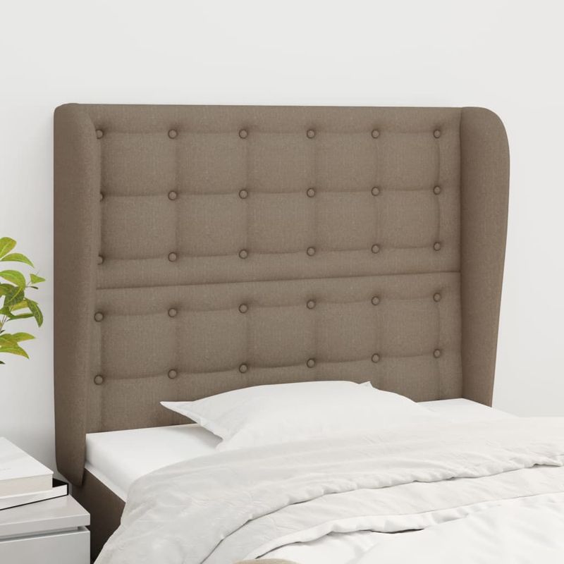 Casa si Gradina - Mobilier - Paturi si accesorii - Accesorii paturi - Tablie de pat cu aripioare gri taupe 93x23x118/128 cm textil - Infinity.ro