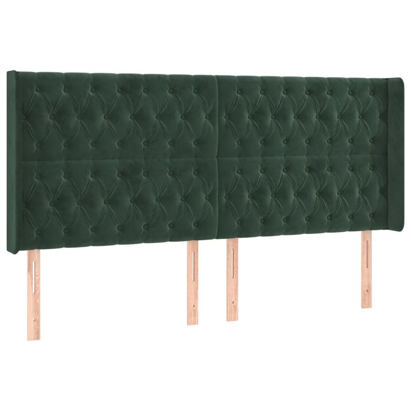 Casa si Gradina - Mobilier - Paturi si accesorii - Accesorii paturi - Tablie de pat cu LED, verde inchis, 203x16x118/128 cm, catifea - Infinity.ro