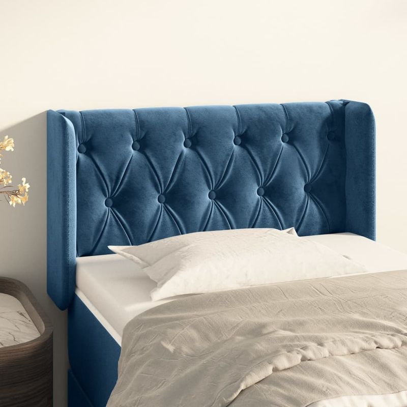 Casa si Gradina - Mobilier - Paturi si accesorii - Accesorii paturi - Tablie pat cu aripioare albastru inchis 83x16x78/88 cm catifea - Infinity.ro