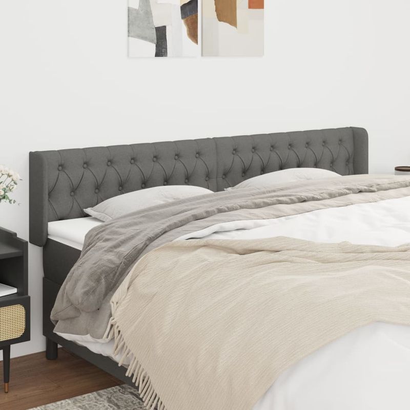 Casa si Gradina - Mobilier - Paturi si accesorii - Accesorii paturi - Tablie de pat cu aripioare gri inchis 183x16x78/88 cm textil - Infinity.ro