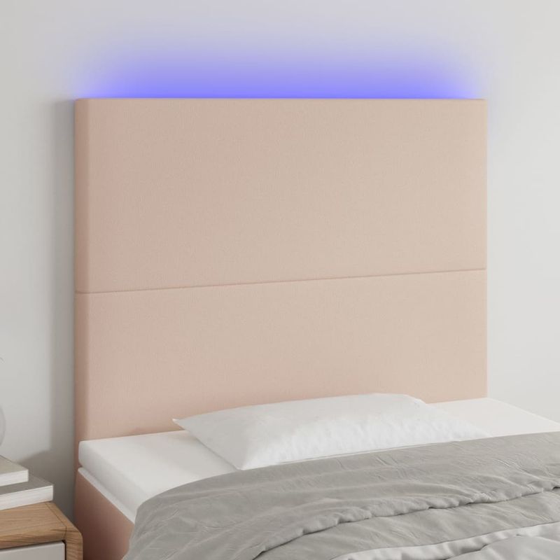 Casa si Gradina - Mobilier - Paturi si accesorii - Accesorii paturi - Tablie de pat cu LED cappuccino 90x5x118/128cm, piele ecologica - Infinity.ro