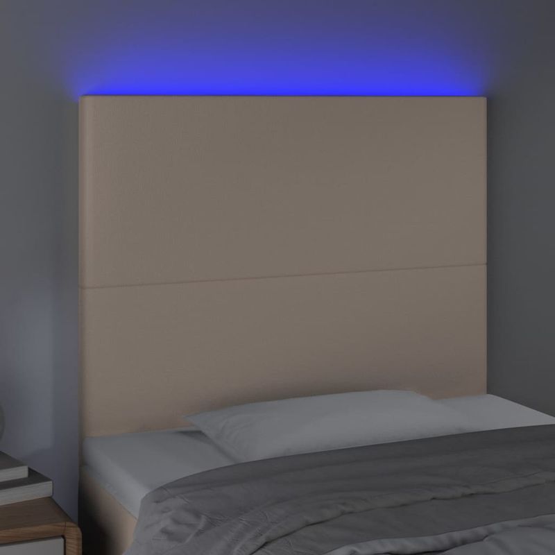 Casa si Gradina - Mobilier - Paturi si accesorii - Accesorii paturi - Tablie de pat cu LED cappuccino 90x5x118/128cm, piele ecologica - Infinity.ro