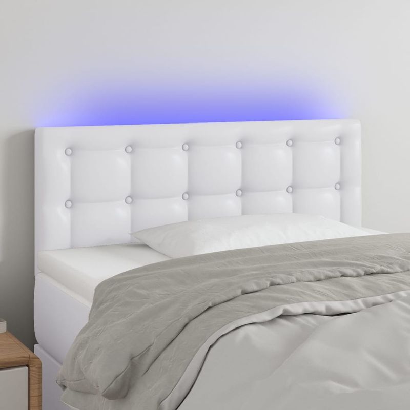 Casa si Gradina - Mobilier - Paturi si accesorii - Accesorii paturi - Tablie de pat cu LED, alb, 90x5x78/88 cm, piele ecologica - Infinity.ro