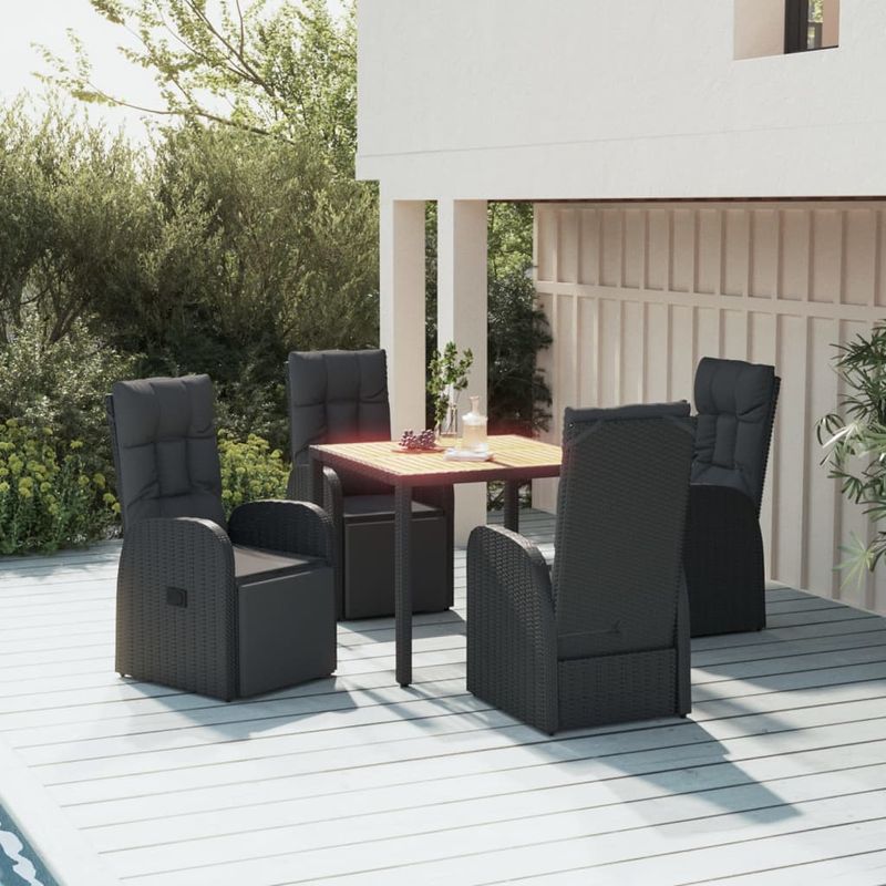 Casa si Gradina - Gradina si terasa - Mobilier exterior - Seturi mobila gradina - Set masa pentru gradina, 5 piese, negru, poliratan/lemn acacia, mărime 90x90x75 cm - Infinity.ro
