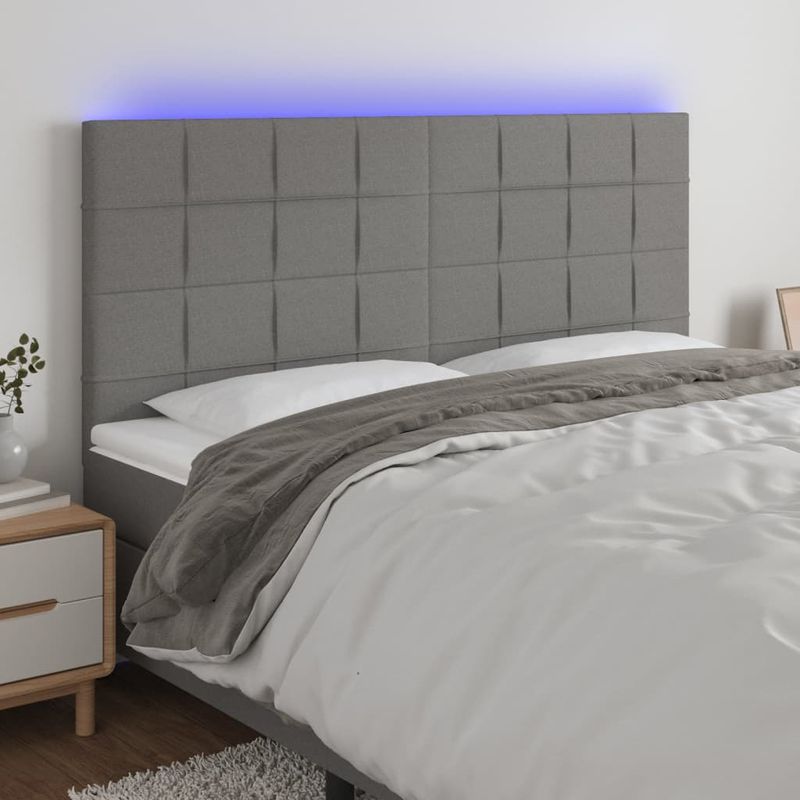 Casa si Gradina - Mobilier - Paturi si accesorii - Accesorii paturi - Tablie de pat cu LED, gri inchis, 180x5x118/128 cm, textil - Infinity.ro