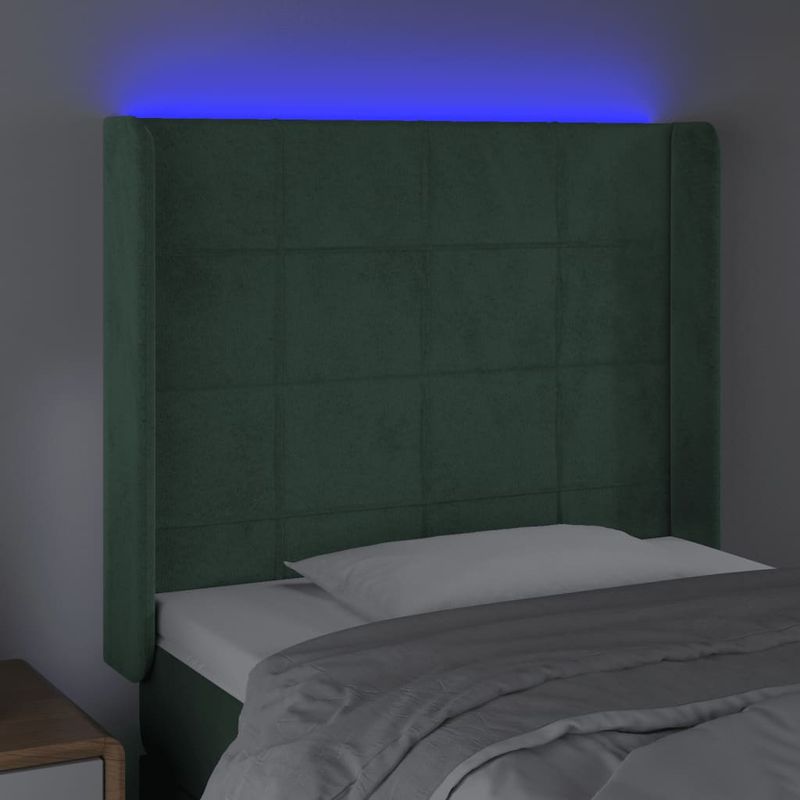 Casa si Gradina - Mobilier - Paturi si accesorii - Accesorii paturi - Tablie de pat cu LED, verde inchis, 93x16x118/128cm, catifea - Infinity.ro