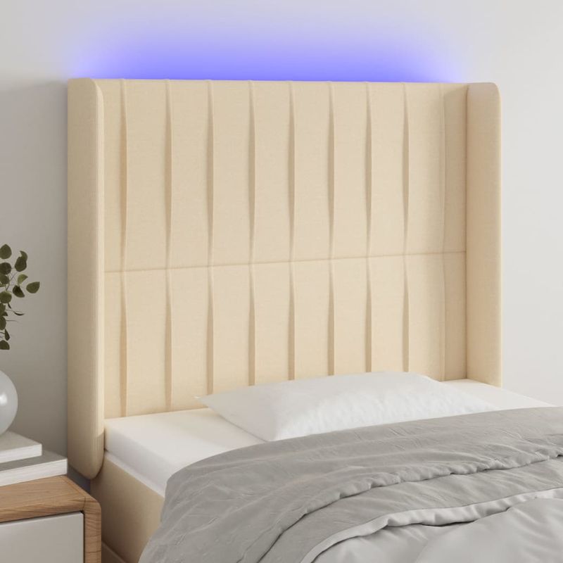 Casa si Gradina - Mobilier - Paturi si accesorii - Accesorii paturi - Tablie de pat cu LED, crem, 93x16x118/128 cm, textil - Infinity.ro