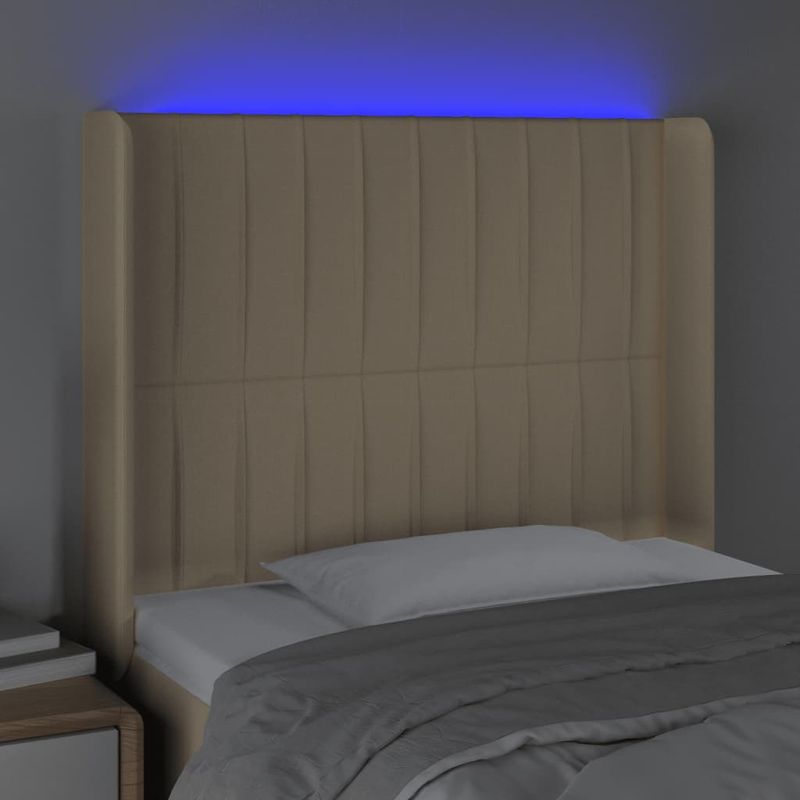 Casa si Gradina - Mobilier - Paturi si accesorii - Accesorii paturi - Tablie de pat cu LED, crem, 93x16x118/128 cm, textil - Infinity.ro