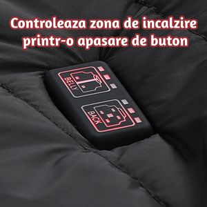 Vesta incalzita fata si spate SELECTIV, cipsir, cu fir usb, incalzeste 11 zone ale corpului, culuare neagra, marime L
