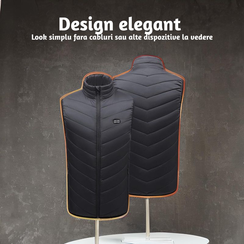 Sport si Outdoor - Echipament Sportiv - Imbracaminte sport - Veste sport - Vesta incalzita fata si spate SELECTIV, cipsir, cu fir usb, incalzeste 11 zone ale corpului, culuare neagra, marime L - Infinity.ro