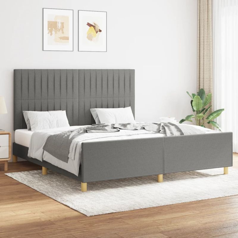 Casa si Gradina - Mobilier - Paturi si accesorii - Paturi - Cadru de pat cu tablie, gri inchis, 160x200 cm, textil - Infinity.ro