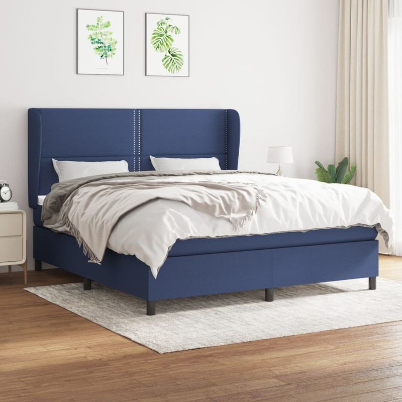 Casa si Gradina - Mobilier - Paturi si accesorii - Paturi - Pat continental cu saltea, albastru, 160x200cm, material textil - Infinity.ro