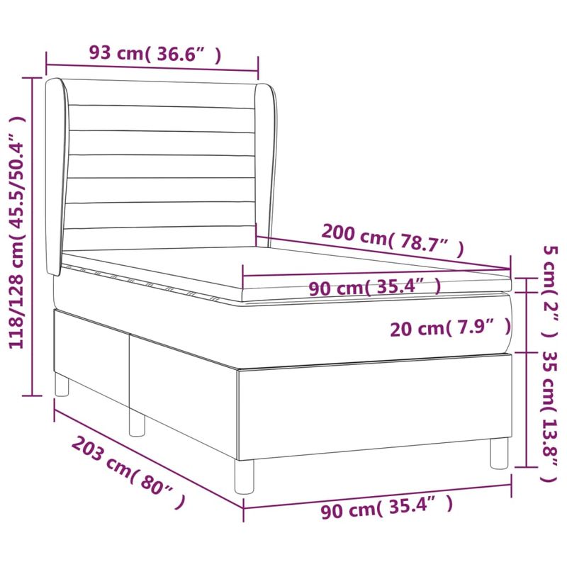 Casa si Gradina - Mobilier - Paturi si accesorii - Paturi - Pat box spring cu saltea, gri taupe, 90x200 cm, textil - Infinity.ro