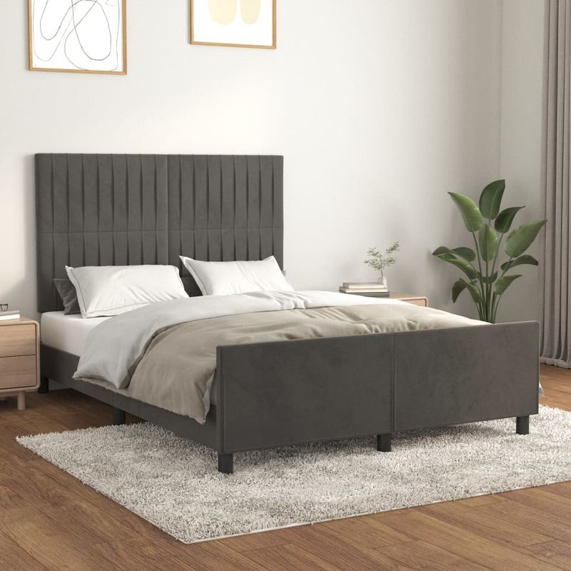 Casa si Gradina - Mobilier - Paturi si accesorii - Paturi - Cadru de pat cu tablie, gri inchis, 140x190 cm, catifea - Infinity.ro