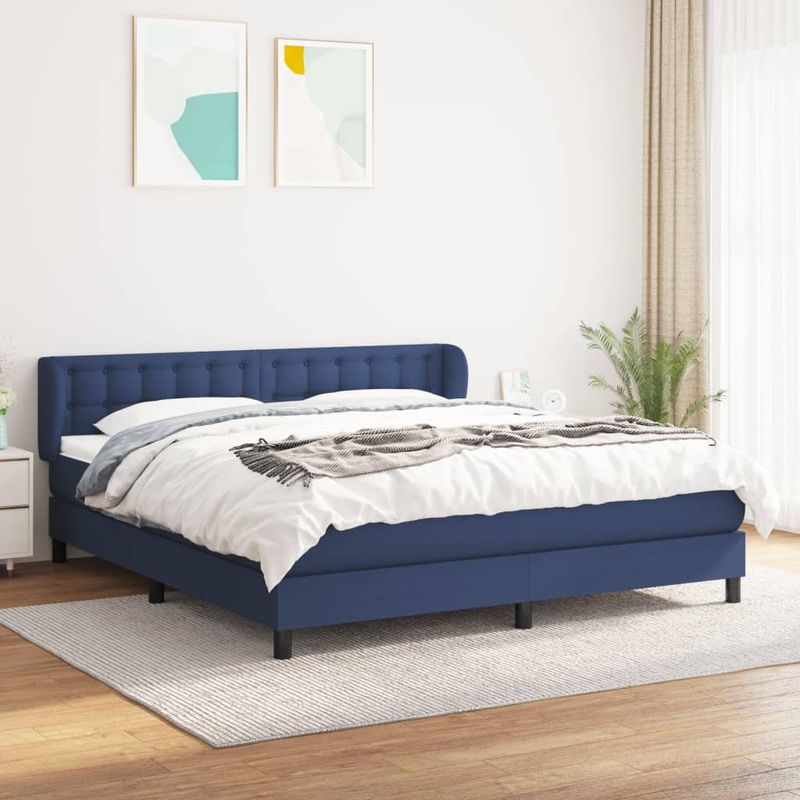 Casa si Gradina - Mobilier - Paturi si accesorii - Paturi - Pat continental cu saltea, albastru, 160x200cm, material textil - Infinity.ro
