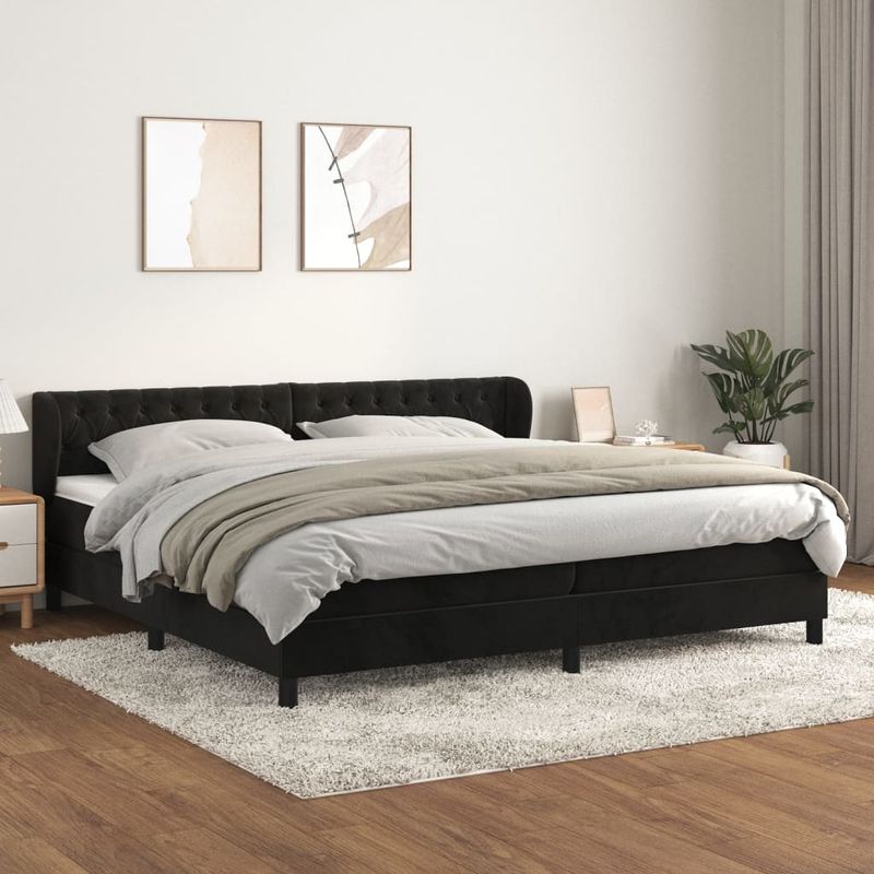 Casa si Gradina - Mobilier - Paturi si accesorii - Paturi - Pat box spring cu saltea, negru, 200x200 cm, catifea - Infinity.ro