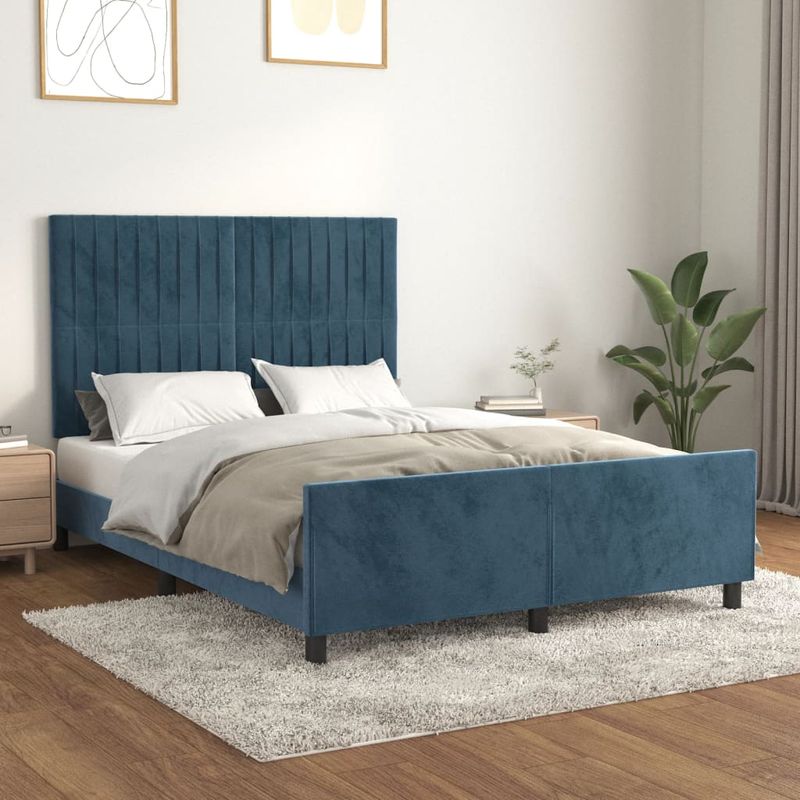 Casa si Gradina - Mobilier - Paturi si accesorii - Paturi - Cadru de pat cu tablie, albastru inchis, 140x200 cm, catifea - Infinity.ro