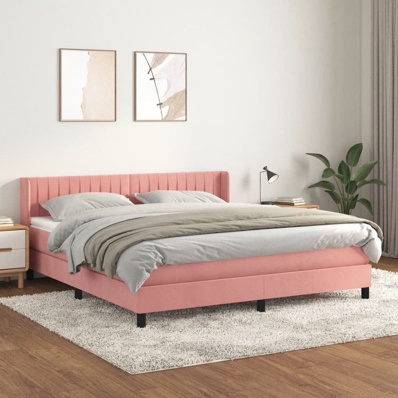 Casa si Gradina - Mobilier - Paturi si accesorii - Paturi - Pat box spring cu saltea, roz, 160x200 cm, catifea - Infinity.ro