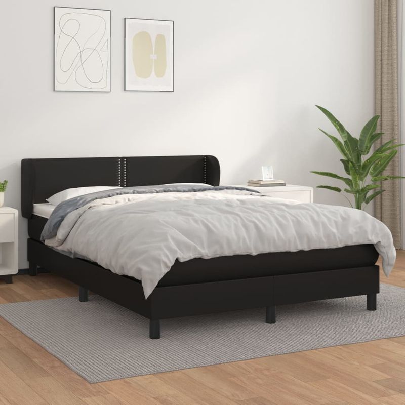 Casa si Gradina - Mobilier - Paturi si accesorii - Paturi - Pat box spring cu saltea, negru, 140x200 cm, piele ecologica - Infinity.ro