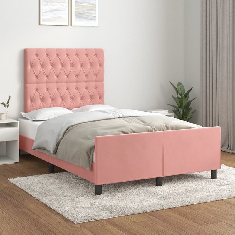 Casa si Gradina - Mobilier - Paturi si accesorii - Paturi - Cadru de pat cu tablie, roz, 120x200 cm, catifea - Infinity.ro