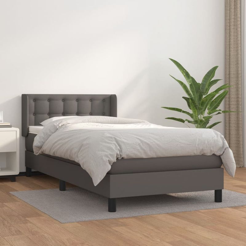 Casa si Gradina - Mobilier - Paturi si accesorii - Paturi - Pat box spring cu saltea, gri, 100x200 cm, piele ecologica - Infinity.ro