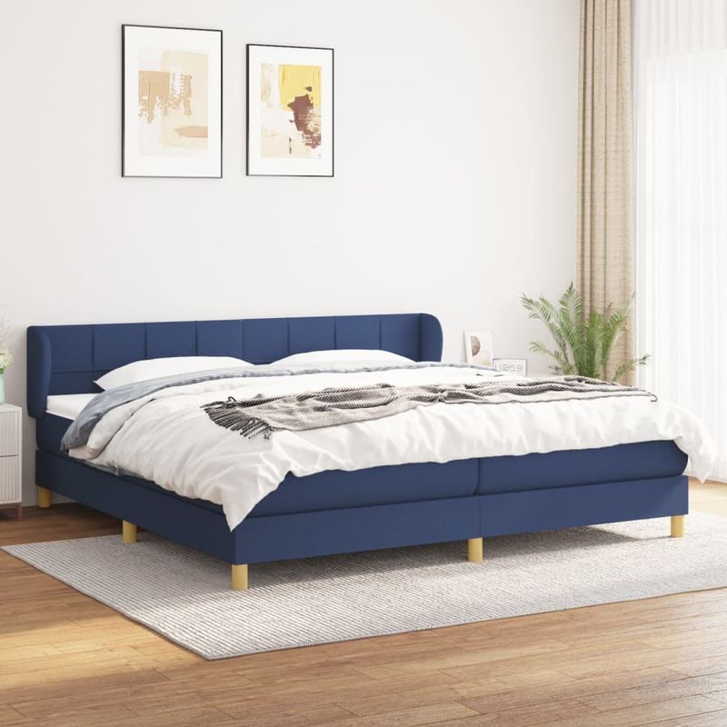 Casa si Gradina - Mobilier - Paturi si accesorii - Paturi - Pat box spring cu saltea, albastru, 200x200 cm, textil - Infinity.ro