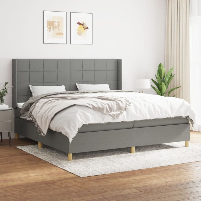 Casa si Gradina - Mobilier - Paturi si accesorii - Paturi - Pat box spring cu saltea, gri inchis, 200x200 cm, textil - Infinity.ro