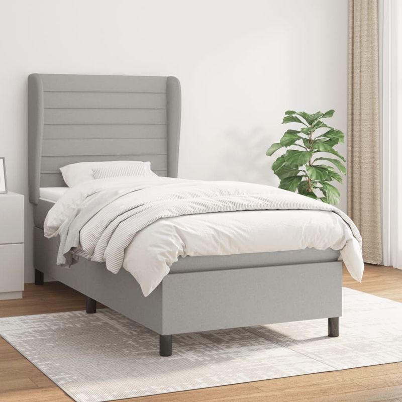 Casa si Gradina - Mobilier - Paturi si accesorii - Paturi - Pat box spring cu saltea, gri deschis, 90x200 cm, textil - Infinity.ro
