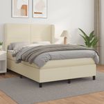 Casa si Gradina - Mobilier - Paturi si accesorii - Paturi - Pat box spring cu saltea, crem, 140x190 cm, piele ecologica - Infinity.ro