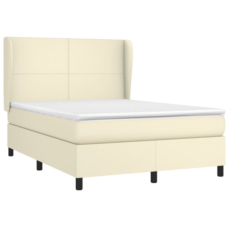 Casa si Gradina - Mobilier - Paturi si accesorii - Paturi - Pat box spring cu saltea, crem, 140x190 cm, piele ecologica - Infinity.ro