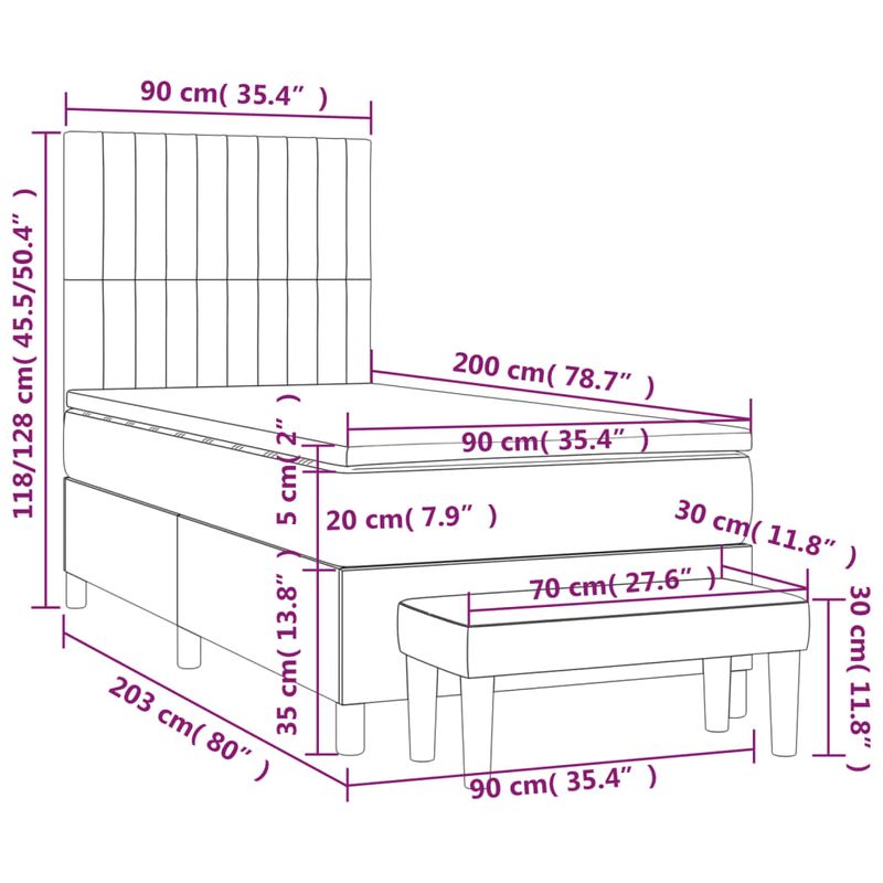 Casa si Gradina - Mobilier - Paturi si accesorii - Paturi - Pat box spring cu saltea, albastru, 90x200 cm, textil - Infinity.ro