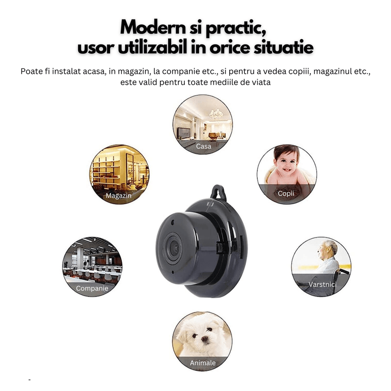Laptop, Telefoane si Tablete - Wearables si gadgeturi - Gadgeturi - Dispozitive spionaj - Mini camera ascunsa cu infrarosu WiFi, HD, night vision, neagra - V380 - Infinity.ro