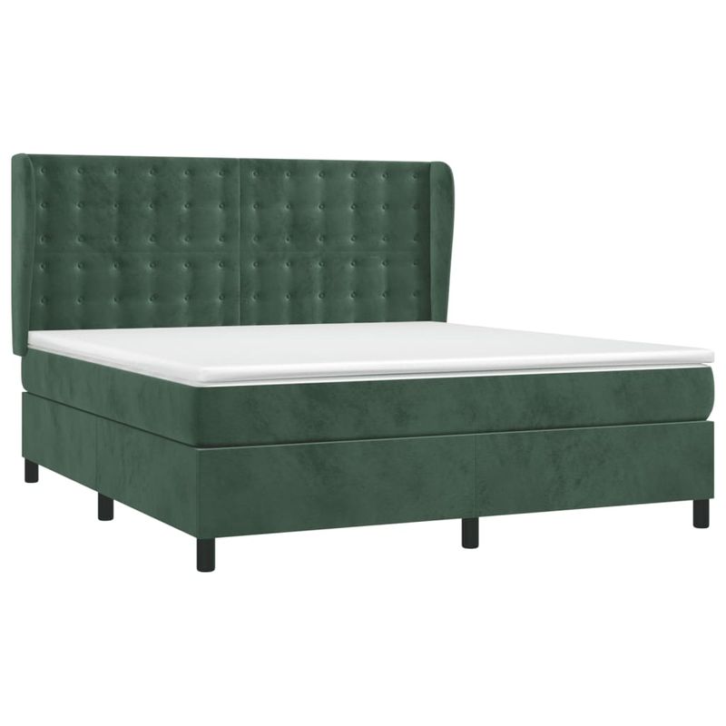 Casa si Gradina - Mobilier - Paturi si accesorii - Paturi - Pat box spring cu saltea, verde inchis, 160x200 cm, catifea - Infinity.ro