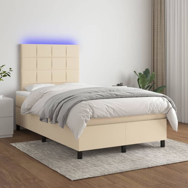 Casa si Gradina - Mobilier - Paturi si accesorii - Paturi - Pat cu arcuri, saltea si LED, crem, 120x200 cm, textil - Infinity.ro