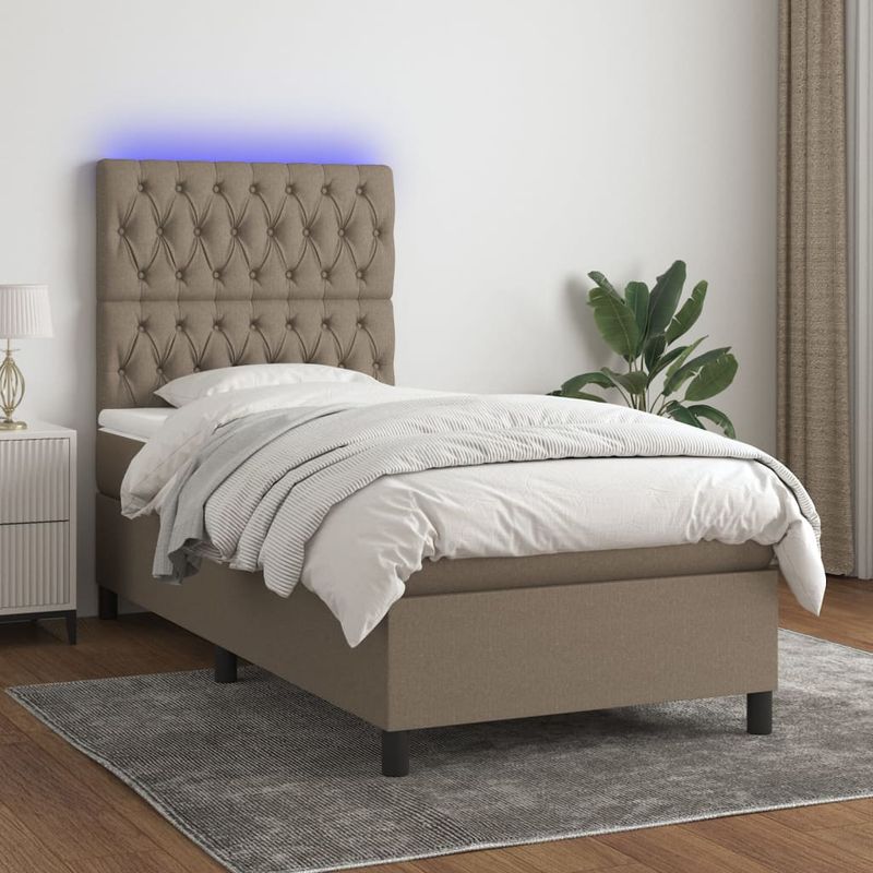 Casa si Gradina - Mobilier - Paturi si accesorii - Paturi - Pat cu arcuri, saltea si LED, Gri taupe, 100x200 cm, textil - Infinity.ro