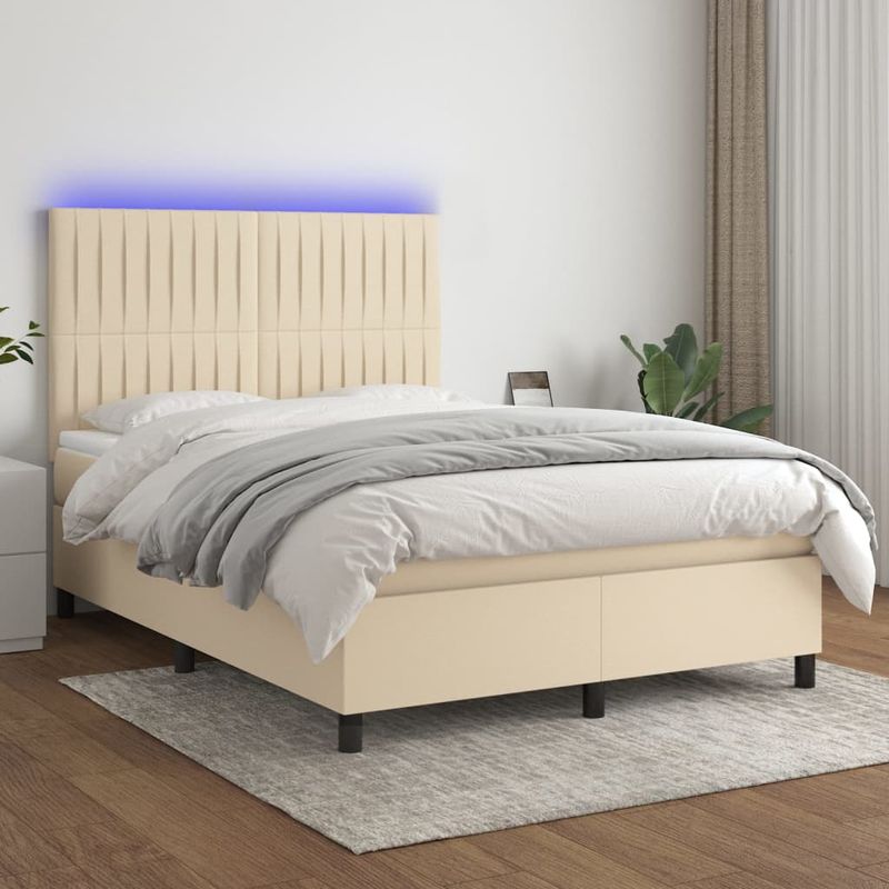 Casa si Gradina - Mobilier - Paturi si accesorii - Paturi - Pat cu arcuri, saltea si LED, crem, 140x190 cm, textil - Infinity.ro