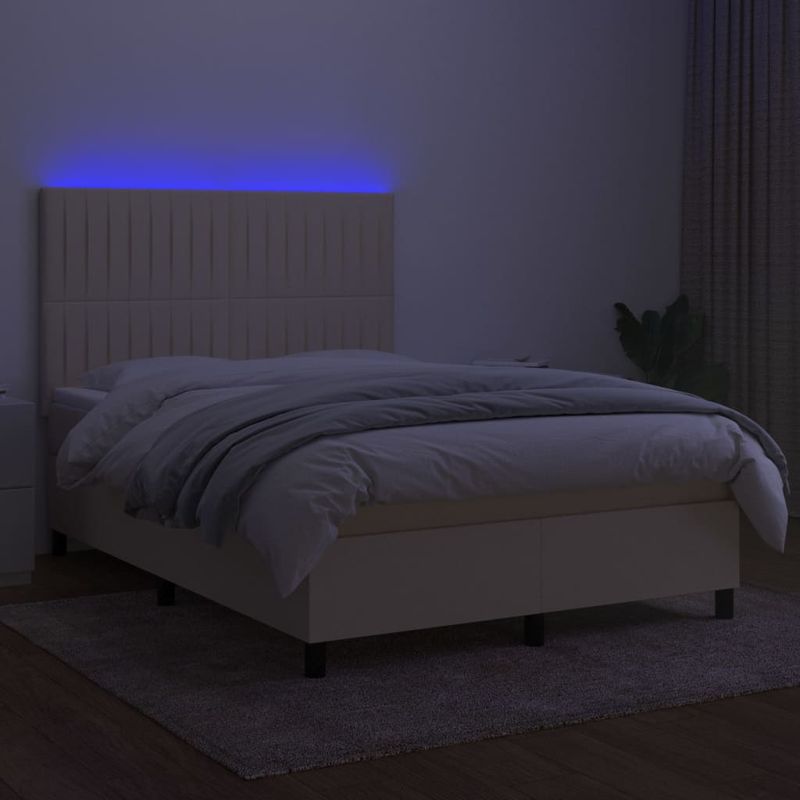 Casa si Gradina - Mobilier - Paturi si accesorii - Paturi - Pat cu arcuri, saltea si LED, crem, 140x190 cm, textil - Infinity.ro