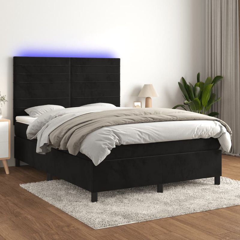 Casa si Gradina - Mobilier - Paturi si accesorii - Paturi - Pat cu arcuri, saltea si LED, negru, 140x200 cm, catifea - Infinity.ro