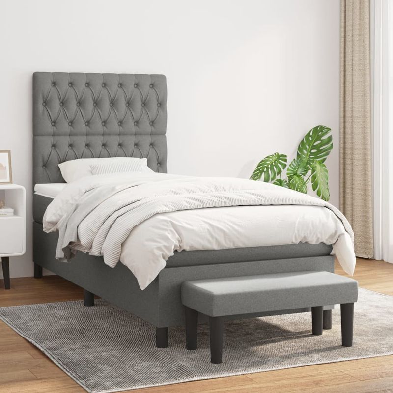 Casa si Gradina - Mobilier - Paturi si accesorii - Paturi - Pat box spring cu saltea, gri inchis, 100x200 cm, textil - Infinity.ro