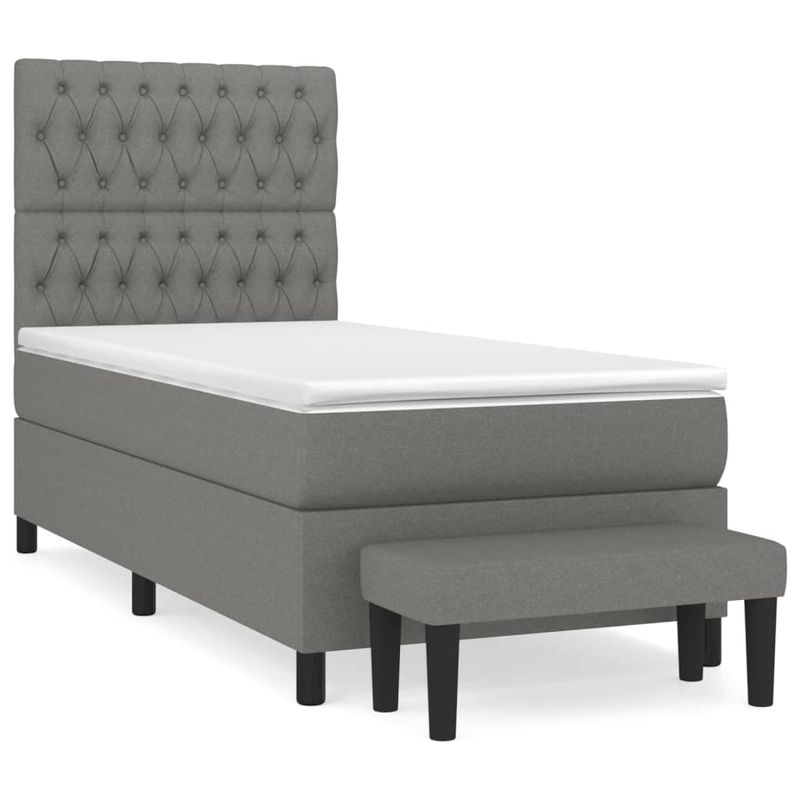 Casa si Gradina - Mobilier - Paturi si accesorii - Paturi - Pat box spring cu saltea, gri inchis, 100x200 cm, textil - Infinity.ro