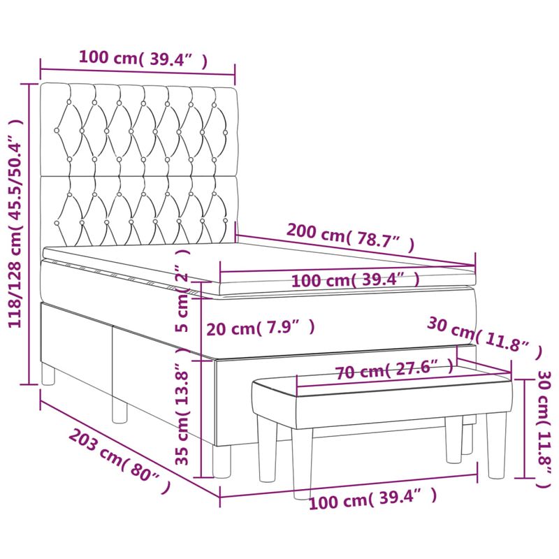 Casa si Gradina - Mobilier - Paturi si accesorii - Paturi - Pat box spring cu saltea, gri inchis, 100x200 cm, textil - Infinity.ro