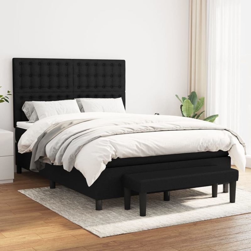 Casa si Gradina - Mobilier - Paturi si accesorii - Paturi - Pat box spring cu saltea, negru, 140x190 cm, textil - Infinity.ro